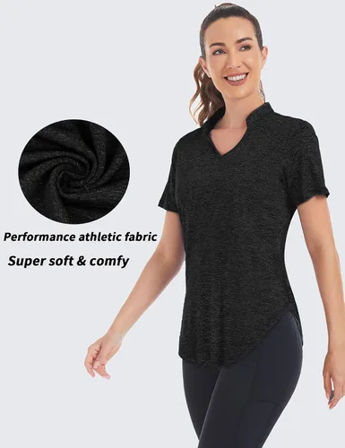 Vista 4 de Stiehiok Camisetas de gimnasio de manga corta para mujer, camisetas de entrenamiento de secado rápido, camisetas atléticas de yoga y golf