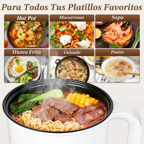 Vista 3 de Olla caliente eléctrica con vaporizador, cocina de fideos rápidos, olla caliente eléctrica interior de cerámica portátil de 1.8L