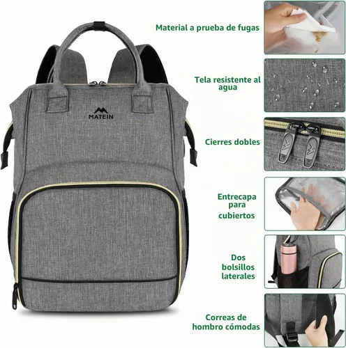 Vista 5 de MATEIN Insulated Lunch Backpack for Women, 15.6 Inch Laptop Backpack, Grey Gris