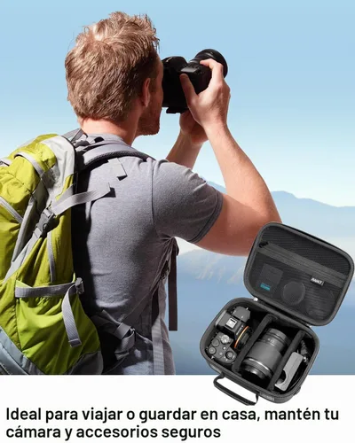 Vista 7 de RAIACE Funda rígida de transporte compatible con Canon EOS Rebel T7 / R100 / R50, para Sony, para cámara Nikon, funda protectora con bolsillo