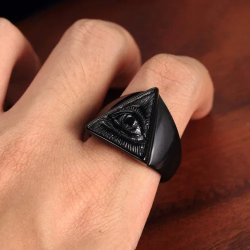 Vista 5 de JAJAFOOK Anillo de motociclista triangular de pirámide de ojos completos de Black