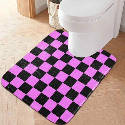 Vista 17 de Tapete de baño a cuadros de tablero de ajedrez, suave, absorbente, lavable, tapete de baño para piso de baño, tapete de baño antideslizante