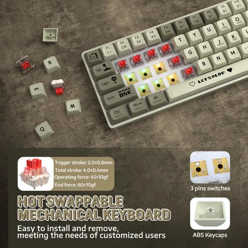 Vista 4 de ATTACK SHARK AK680 - Teclado mecánico para juegos 60% con cable, intercambiable en caliente, retroiluminación RGB arco iris, impresión UV y control