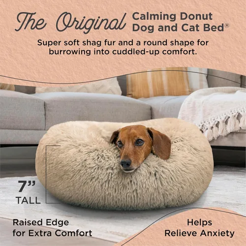 Vista 26 de Best Friends by Sheri - The Original Calming Donut - Cama calmante en forma de dona para perros y gatos - Pelo largo, azul bebé, M, 30 x 30 pulgadas
