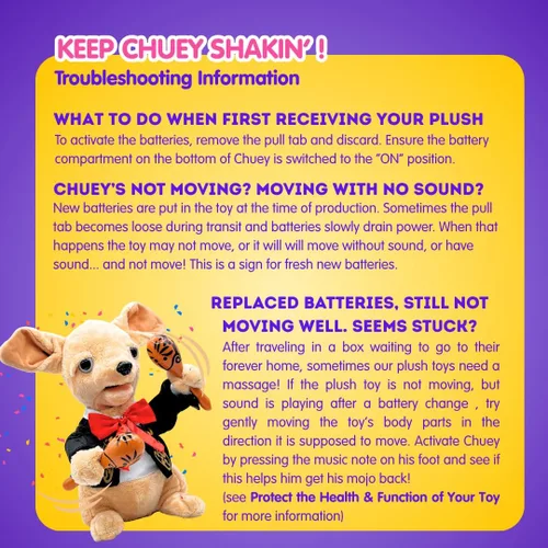 Vista 8 de Cuddle Barn Chuey Bamba Singing Chihuahua - Peluche animado con Maracas, 12 pulgadas