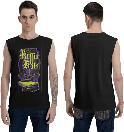 Vista 4 de COIRBLISS Koffin Kats - Camiseta sin mangas para hombre, cuello redondo, ajuste holgado, para gimnasio, entrenamiento, músculos, camiseta sin mangas