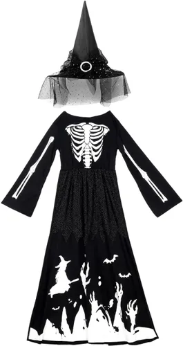 Vista 9 de Baluue Vestido de Halloween que brilla en la oscuridad, disfraz de bruja