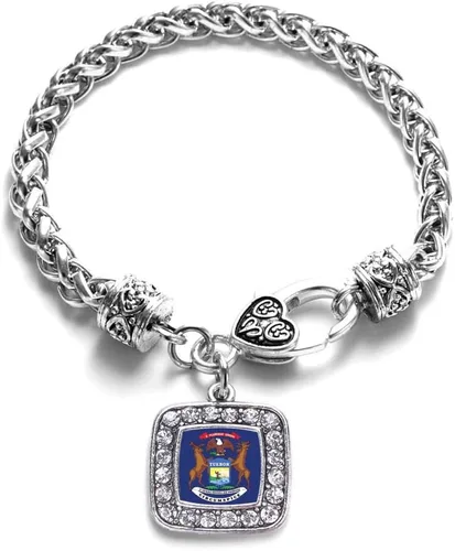 Vista 172 de Pulsera de dijes cuadrados de plata con joyería de circonita cúbica