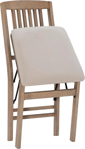 Vista 17 de Linon Keira - Juego de 2 sillas plegables de madera rústica natural con asiento tapizado beige y respaldo de misión