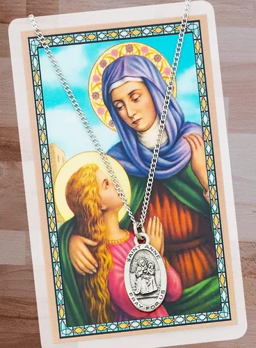 Vista 3 de Collar de medallón de Santa Ana con tarjeta de oración de Santa Ana, tarjeta de oración del Señor Joyería de medalla de Santa Ana Santa Patrona