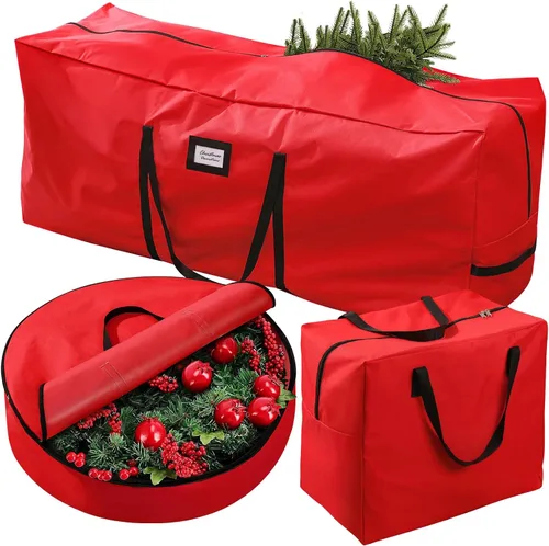 Vista 9 de Paquete de 3 bolsas de almacenamiento para árbol de Navidad, para árboles artificiales de hasta 7.5 pies, duraderas e impermeables con asas