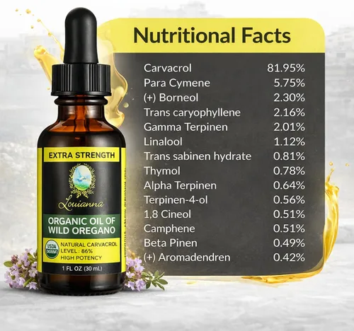 Vista 2 de Louianna - Aceite orgánico de orégano silvestre, aceite puro de gotas de orégano, con 80 por ciento de Carvacrol, para uso oral o tópico, 1.0 fl oz