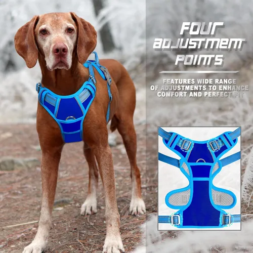 Vista 14 de BARKBAY - Arnés para perro sin tirones con clip frontal, material resistente y reflectante, asa de fácil control para pasear perros grandes