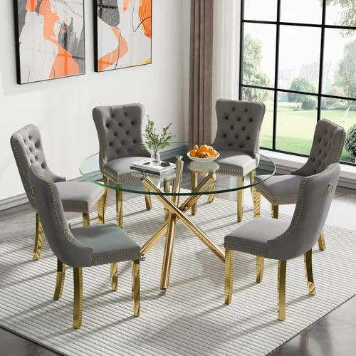 Vista 57 de HomVent Juego de mesa de comedor redonda de vidrio para 2, moderno juego de mesa y sillas de cocina de vidrio templado, juego de mesa de comedor