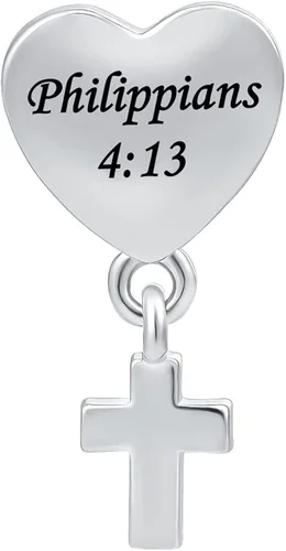 Vista 3 de QeenseKc Abalorio colgante religioso con dije de cruz con Dios, todas las cosas son posibles, se adapta a pulseras Pandora