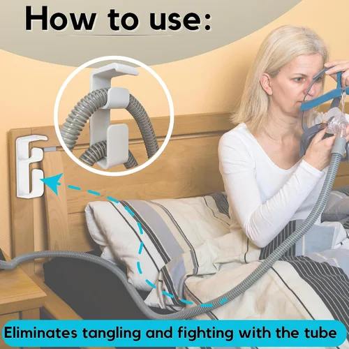 Vista 4 de Soporte para colgar manguera CPAP, organizador de manguera extraíble ajustable, soporte para máscara, antideslizante, soporte de tubo de manguera
