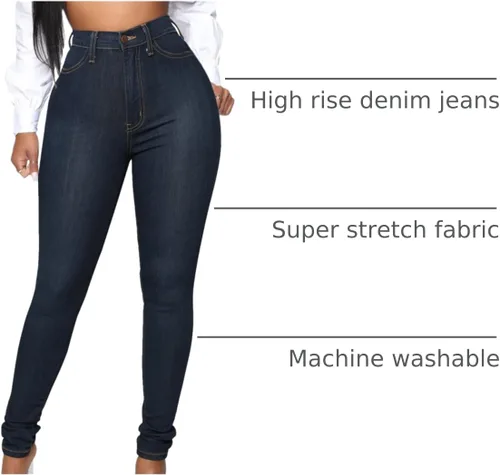 Vista 14 de KUNMI - Pantalones de mezclilla clásicos de cintura alta para mujer, elásticos, con efecto de levantamiento de glúteos, ajustados
