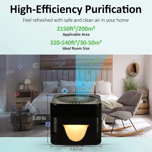 Vista 3 de Purificador de aire a base de agua, revitalizador de aire con red de filtro, aire fresco con luz nocturna LED de color cálido, pequeño filtro