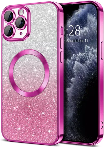 Vista 32 de Hython Funda para iPhone 13 Pro transparente con purpurina magnética [compatible con MagSafe] Protector completo de lente de cámara delgado