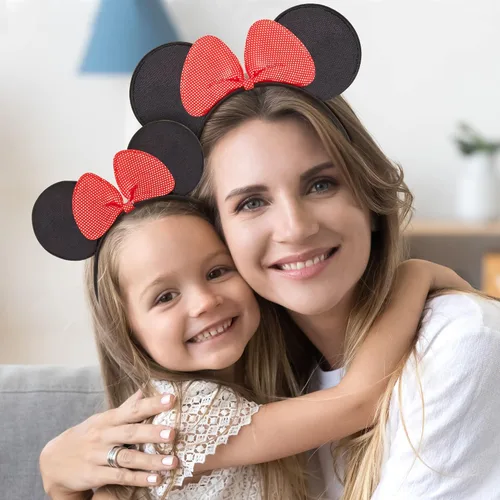 Vista 2 de Disney Minnie Mouse Ears Adult Set of 2 Headbands for Mommy and Me Matching for Adult and Little Girl