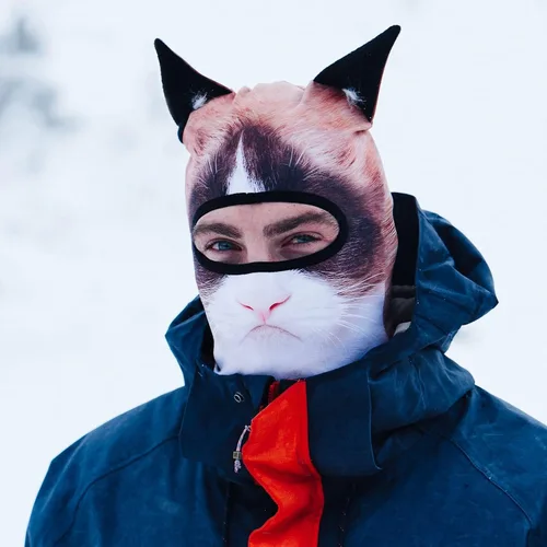 Vista 7 de BEARDOWEAR Máscara de esquí con cabeza de gato enojado unisex con impresión realista.