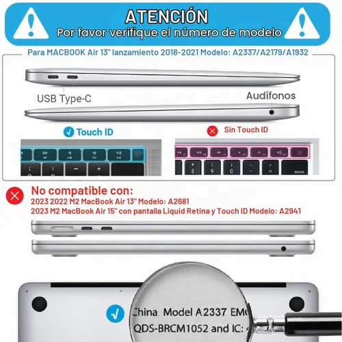 Vista 2 de IBENZER Compatible con Nuevo MacBook Air de 13 pulgadas Funda 2022 2021 2020 M1 A2337 A2179 A1932, Carcasa Rígida de Plástico con Cubierta de azul