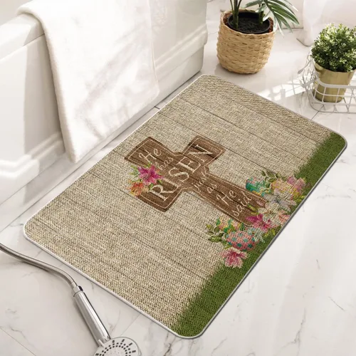Vista 2 de GAGEC Tapete de puerta de Pascua con diseño de flores y huevos cruzados, decoración de cocina para piso, tapete delantero para interiores