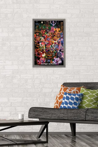 Vista 2 de Trends International Five Nights at Freddy's - Póster de pared Ultimate Group, 14.725 x 22.375 pulgadas, versión enmarcada de madera de granero