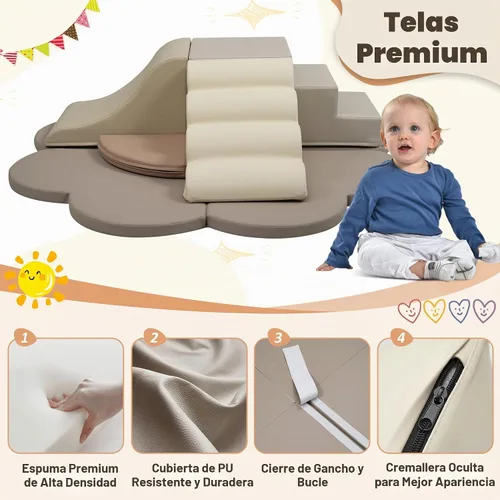 Vista 4 de Merax Juguetes de escalada de interior para niños pequeños, 6 piezas de espuma suave, bloques de escalada y tobogán, juego suave