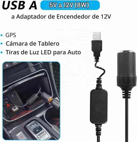 Vista 2 de CERRXIAN Cable de alimentación adaptador de toma de mechero de cigarrillos de 12V 8W macho USB A de 1 pie para cámara de salpicadero, GPS, tiras
