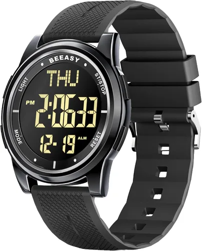 Vista 38 de Beeasy - Reloj digital de pulsera resistente al agua con cronómetro, alarma, cuenta regresiva, doble zona horaria, ultrafino, pantalla angular muy