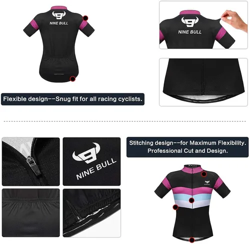 Vista 4 de Maillot de ciclismo de manga corta para mujer, ropa de bicicleta de carretera, pantalones cortos acolchados