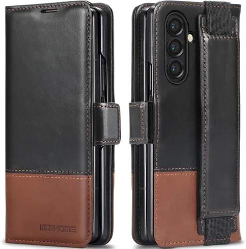 Vista 27 de KEZiHOME Funda tipo cartera de piel auténtica para Samsung Galaxy Z Fold 6 Negro
