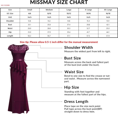 Vista 6 de MISSMAY Elegante vestido largo de cóctel con volantes y encaje floral para mujer