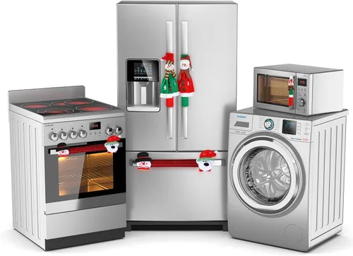 Vista 3 de Boao Funda navideña para manija de puerta de refrigerador, muñeco de nieve de Papá Noel, cubierta para manija de electrodomésticos, decoraciones