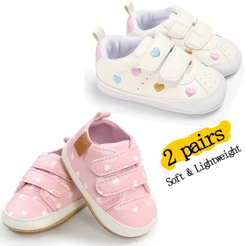 Vista 4 de eitwo 2 pares de zapatos de bebé, para niños y niñas, suela de goma antideslizante, unisex, suaves y ligeros, zapatos de cuna para primeros pasos