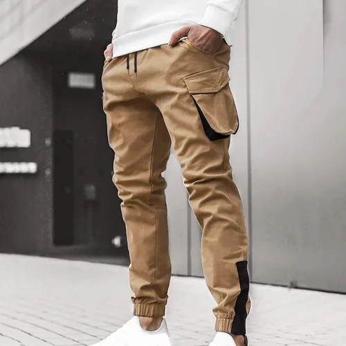 Vista 4 de IEPOFG Pantalones cargo para hombre con bolsillo lateral, ajuste relajado, pantalones de harén ajustados, pantalones tácticos casuales para deportes