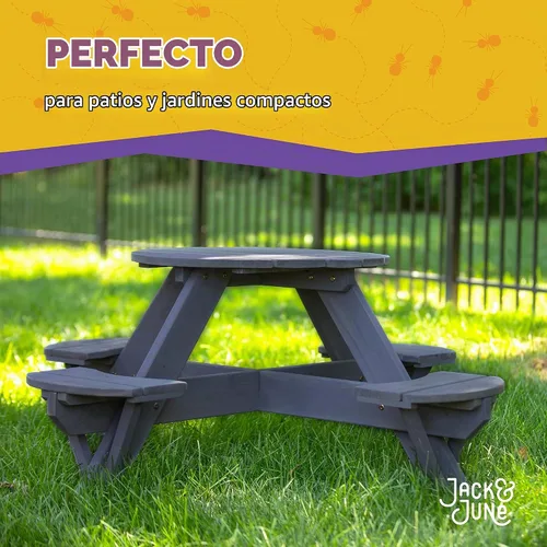 Vista 5 de Jack & June - Mesa circular de pícnic de cedro – 100% madera de cedro – resistente a la intemperie – perfecta para comer al aire libre