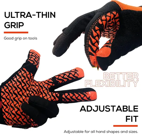 Vista 2 de SAFE HANDLER Guantes Super Grip Palma de agarre texturizada, textura antideslizante, correa de muñeca con gancho y bucle, negro/naranja, S/M, 1