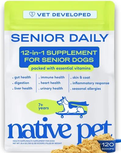 Vista 14 de Native Pet Vitaminas y suplementos diarios para perros mayores – Polvo multivitamínico 12 en 1 para perros mayores – Apoya la movilidad