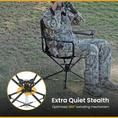 Vista 5 de ARROWHEAD OUTDOOR Silla giratoria de 360° para caza con reposabrazos, perfecta para cepos, sin patas que se hunden, soporta hasta 450 libras