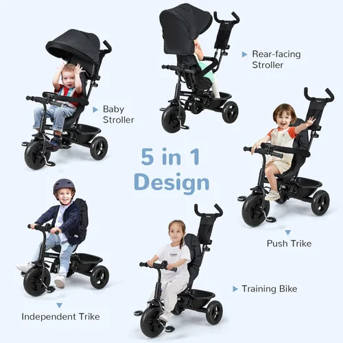 Vista 3 de INFANS Triciclo para Niños, Triciclo de Bebé 6 en 1 Bicicleta para Niños Pequeños con Asiento Reversible, Mango de Empuje Ajustable, Control
