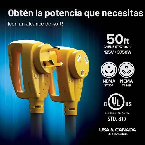 Vista 4 de Cable de alimentación eléctrica, de Camco, 55191, 25 pulgadas, de PowerGrip, con mango, 30 Amp