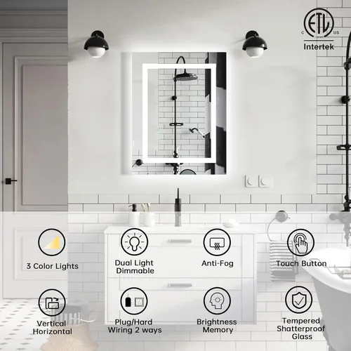 Vista 15 de Espejo de baño LED de 16 x 20 pulgadas, sin marco, con luces retroiluminadas y regulables frontales, antiniebla (apagado automático), espejo