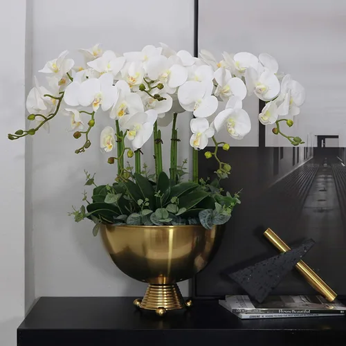 Vista 5 de FagusHome 6 piezas de flores artificiales Phalaenopsis con 6 paquetes de hojas de orquídea artificial, plantas tallo para decoración del hogar