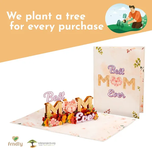 Vista 5 de Paper Love Frndly - Tarjeta desplegable 3D para el día de la madre, la mejor mamá del mundo, para madre, esposa, cualquier persona, 100% reciclada
