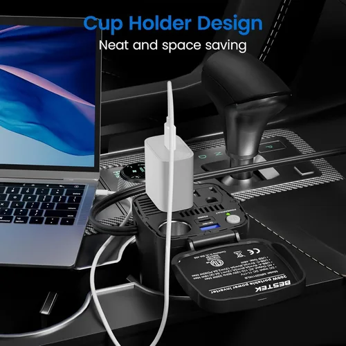 Vista 11 de BESTEK Inversor de corriente de 200 W, adaptador de toma de corriente de enchufe de coche de 12 V CC a 110 V CA con [USB-C de 30 W]/cargador rápido