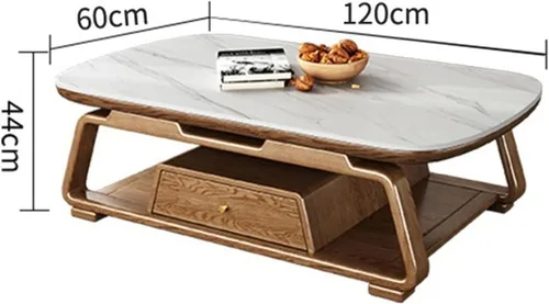 Vista 3 de Mesa de té para sala de estar, moderna mesa de centro de lujo, parte superior de pizarra y marco de madera de fresno, mesa central ovalada grande