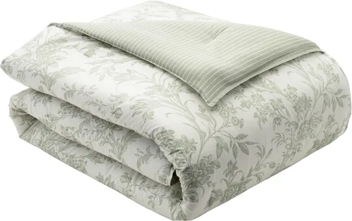 Vista 7 de Laura Ashley - Juego de edredón Queen, ropa de cama de algodón reversible, incluye fundas a juego con fundas europeas y almohadas adicionales