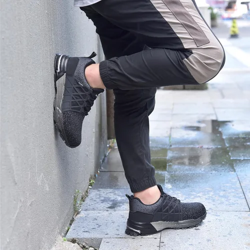Vista 5 de SUADEX Zapatos de punta de acero indestructibles para hombres y mujeres, zapatos de trabajo ligeros para hombres, cómodos zapatos de seguridad